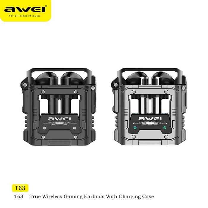 Awei T63 Zinc Alloy Wireless Bluetooth Earphones Bullet Cover Design Hifi Sound Headphones Mechanical TWS RGB Light Headset